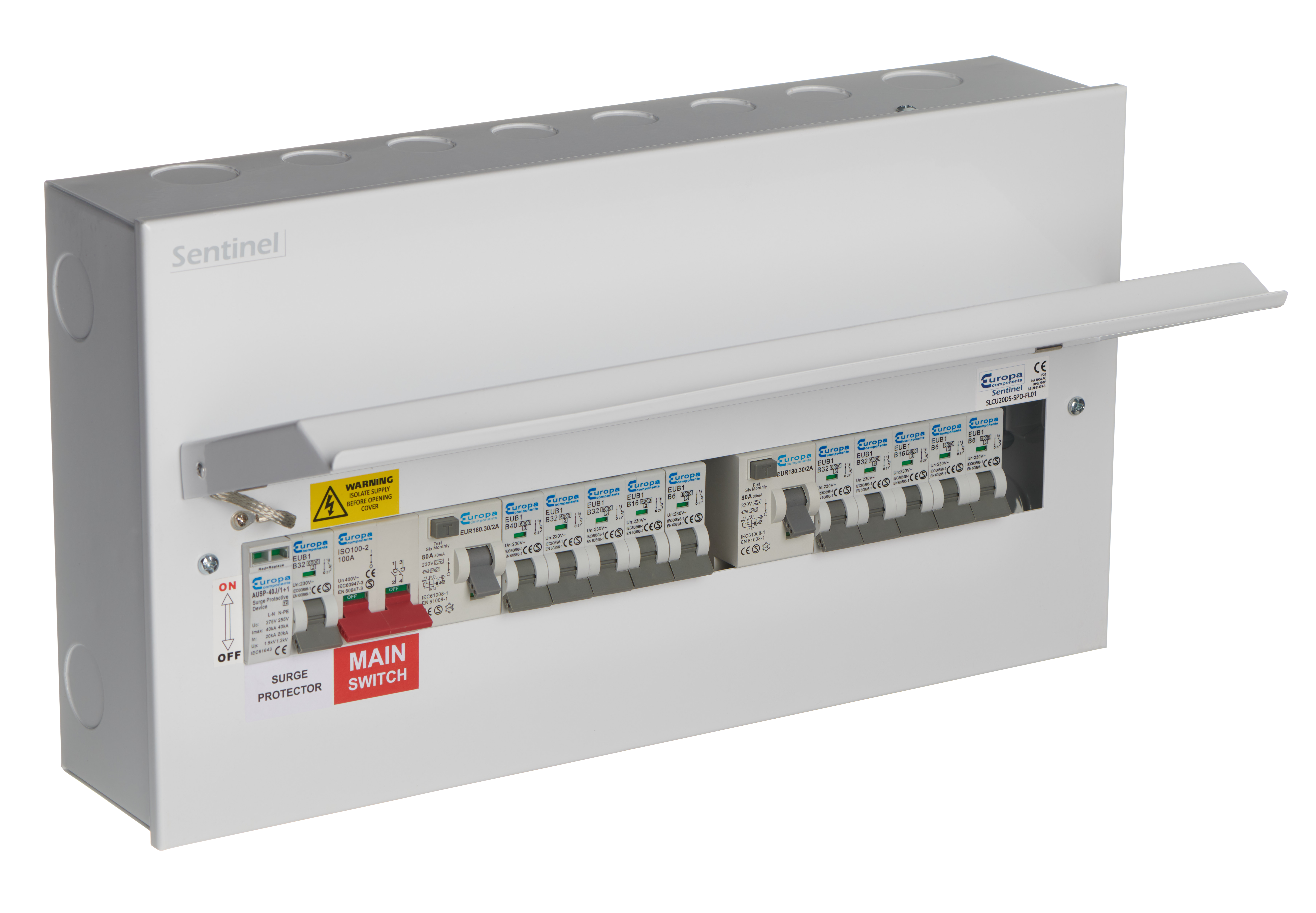 Sentinel fuse board with RCD and MCB circuit protection